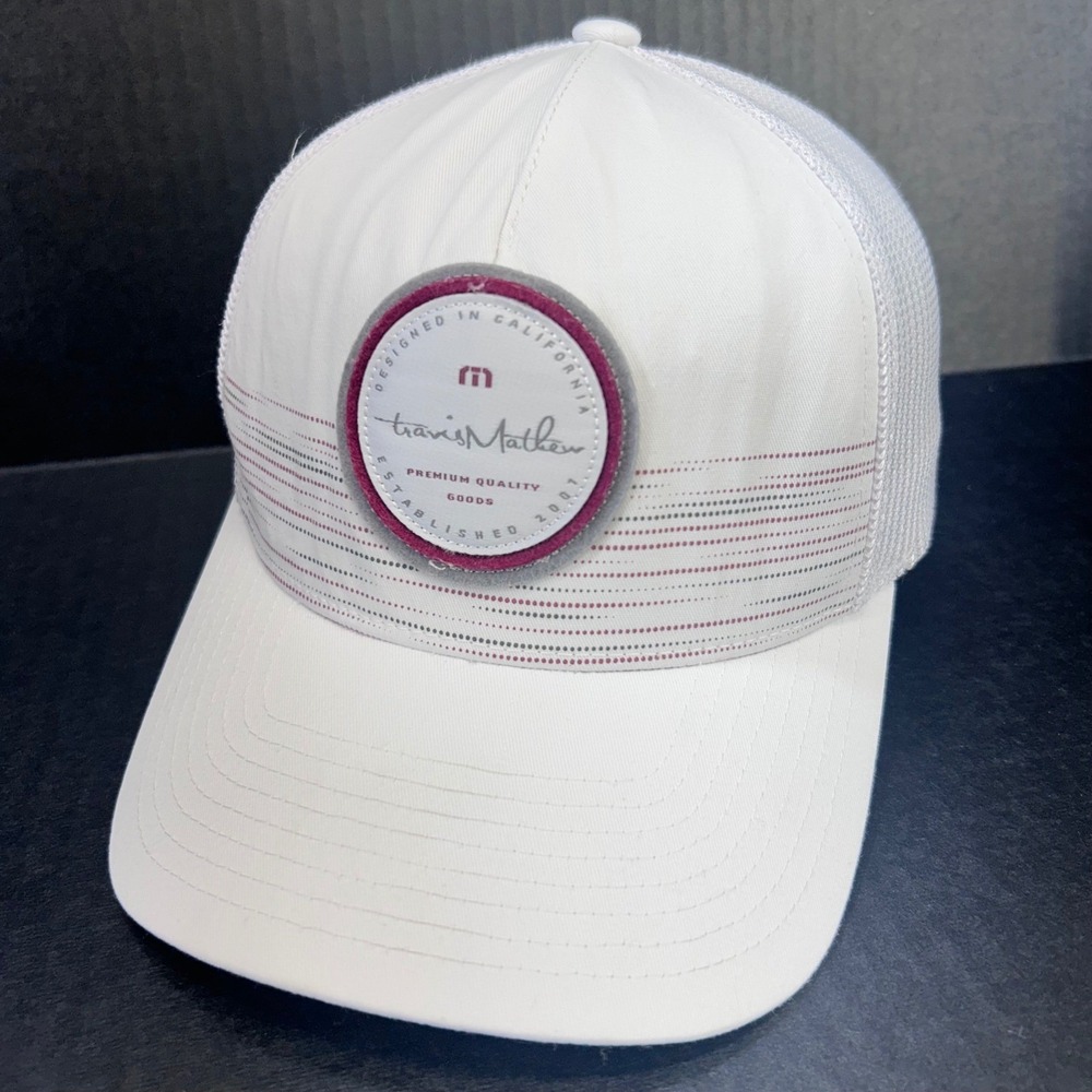 Logo Patch Mens White Travis Mathew Hat Trucker Mesh Snapback Flexfit 110 OSFA